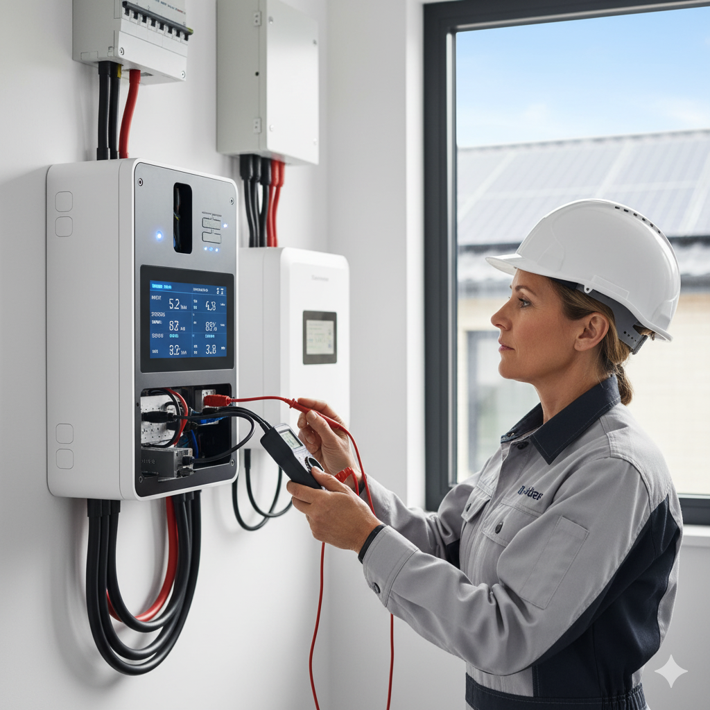 pv wechselrichter und technikerin